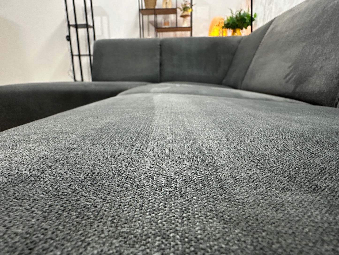 Antraciet Suède Stoffen Hoekbank ~ Vaste Kussens