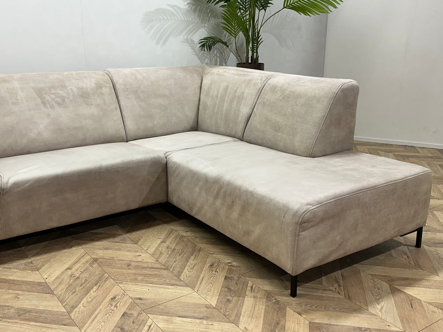 Crème Suède Stoffen Hoekbank ~ Inruilvoordeel