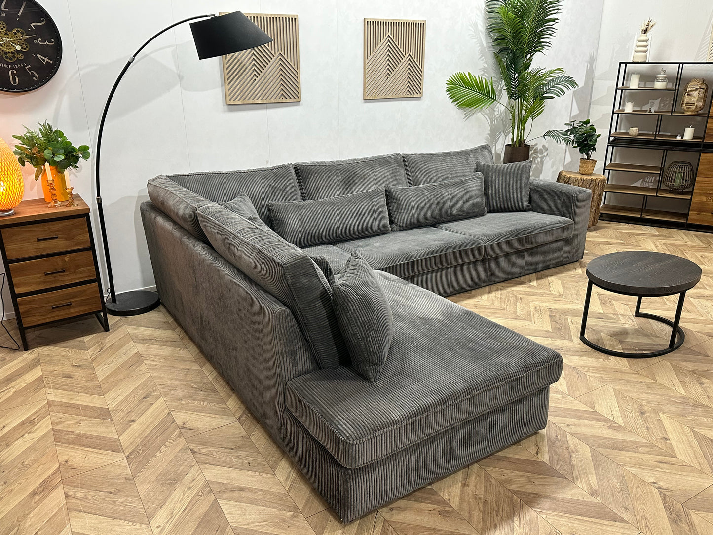 Antraciet Ribstof Hoekbank ~ Nieuwstaat