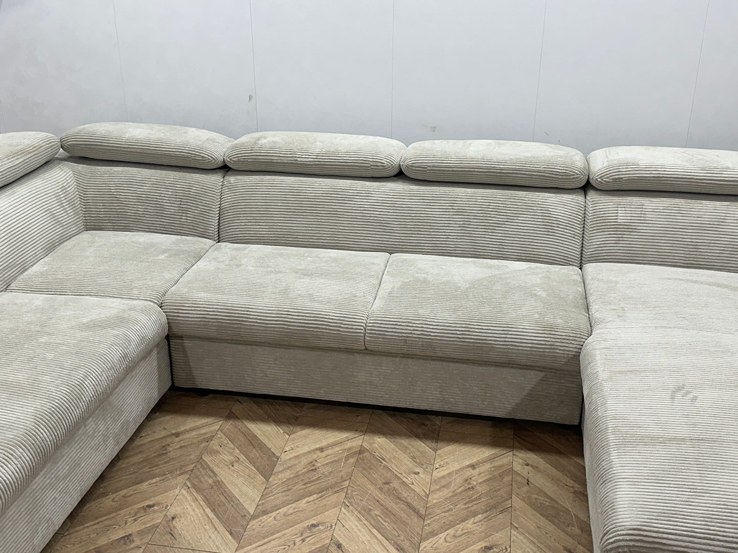!Showroommodel! Witte/Crème Ribstof U Bank ~ Verstelbare Hoofdsteunen