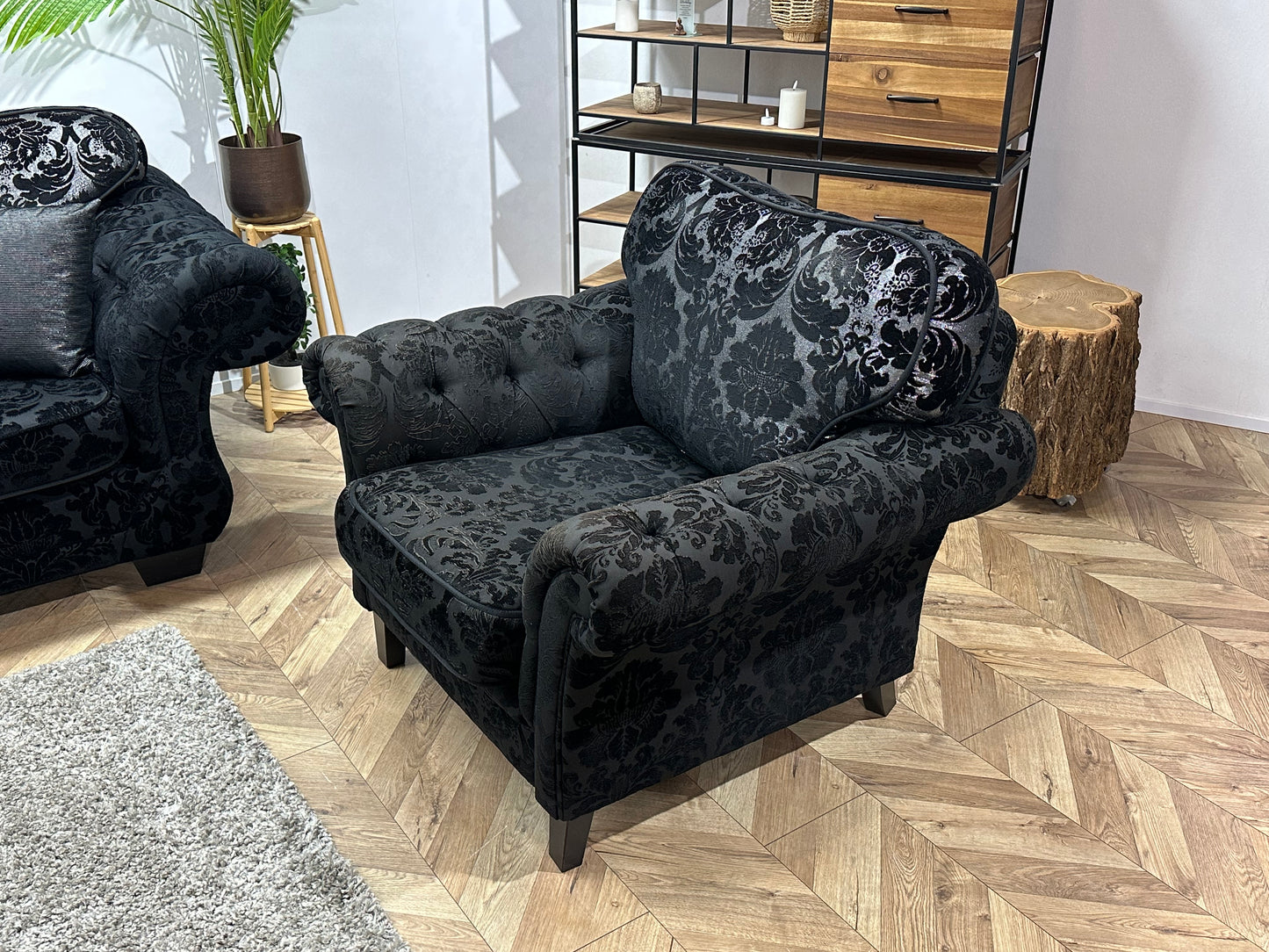 Zwarte Velvet Hoekbank Inc Fauteuil & Hocker ~ Losse Kussens Met Afneembare Hoezen