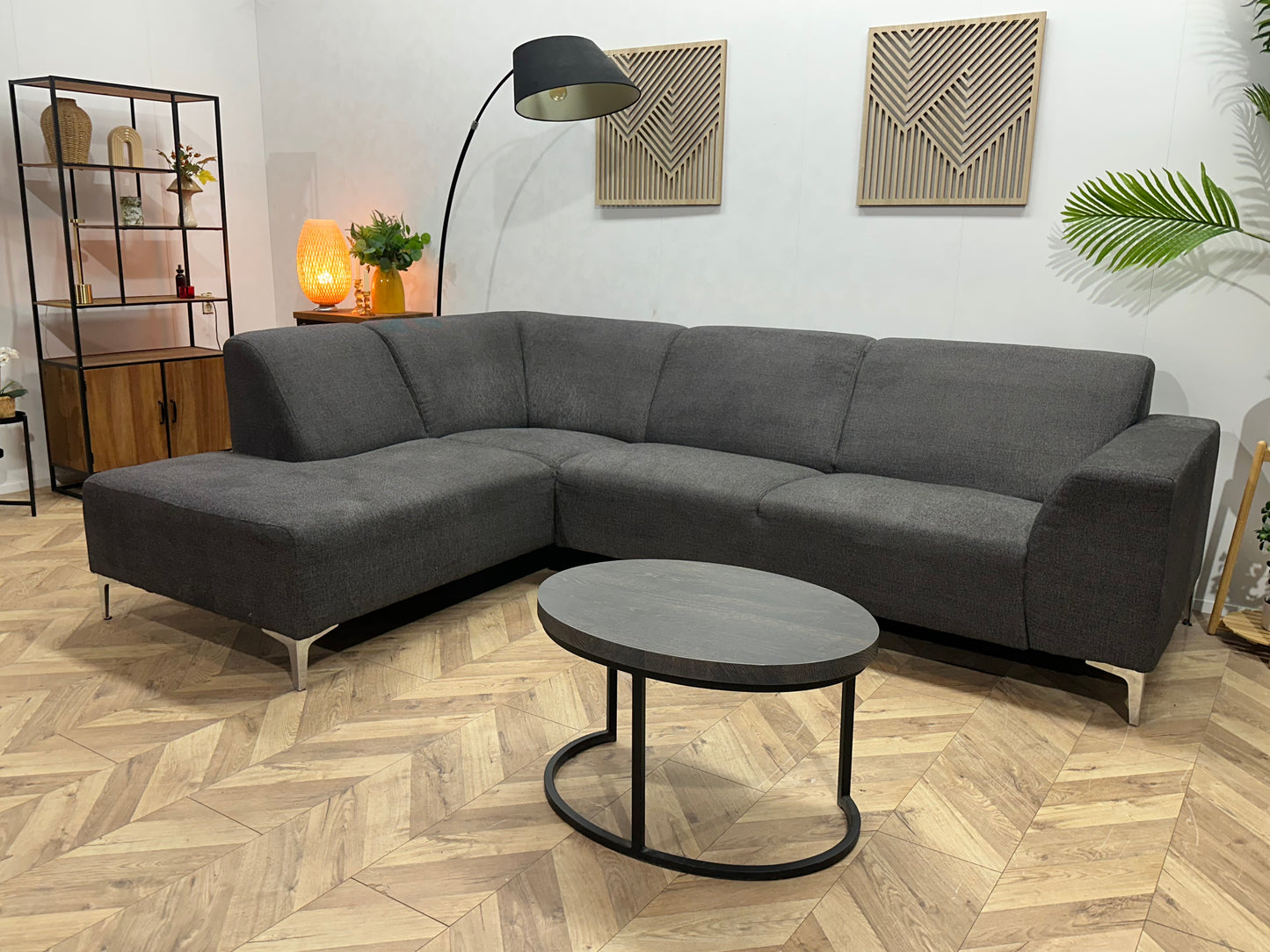 Antraciet Hoekbank ~ Vaste Kussens