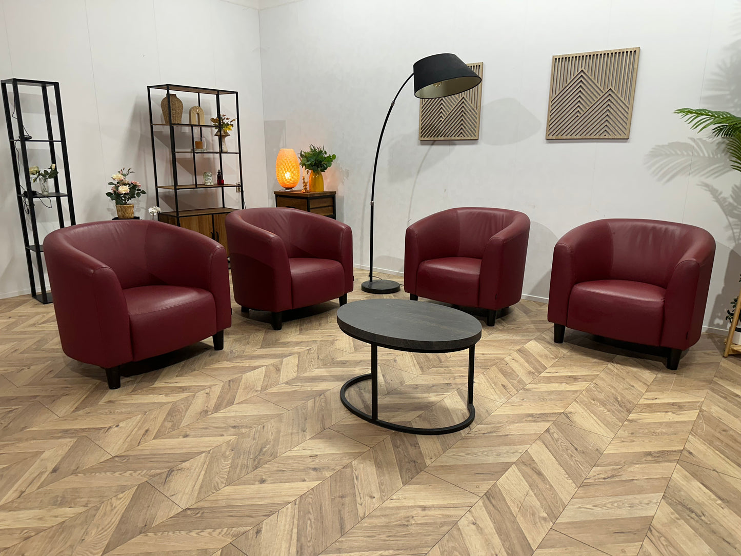 Rode Echt Lederen Stoelen Set