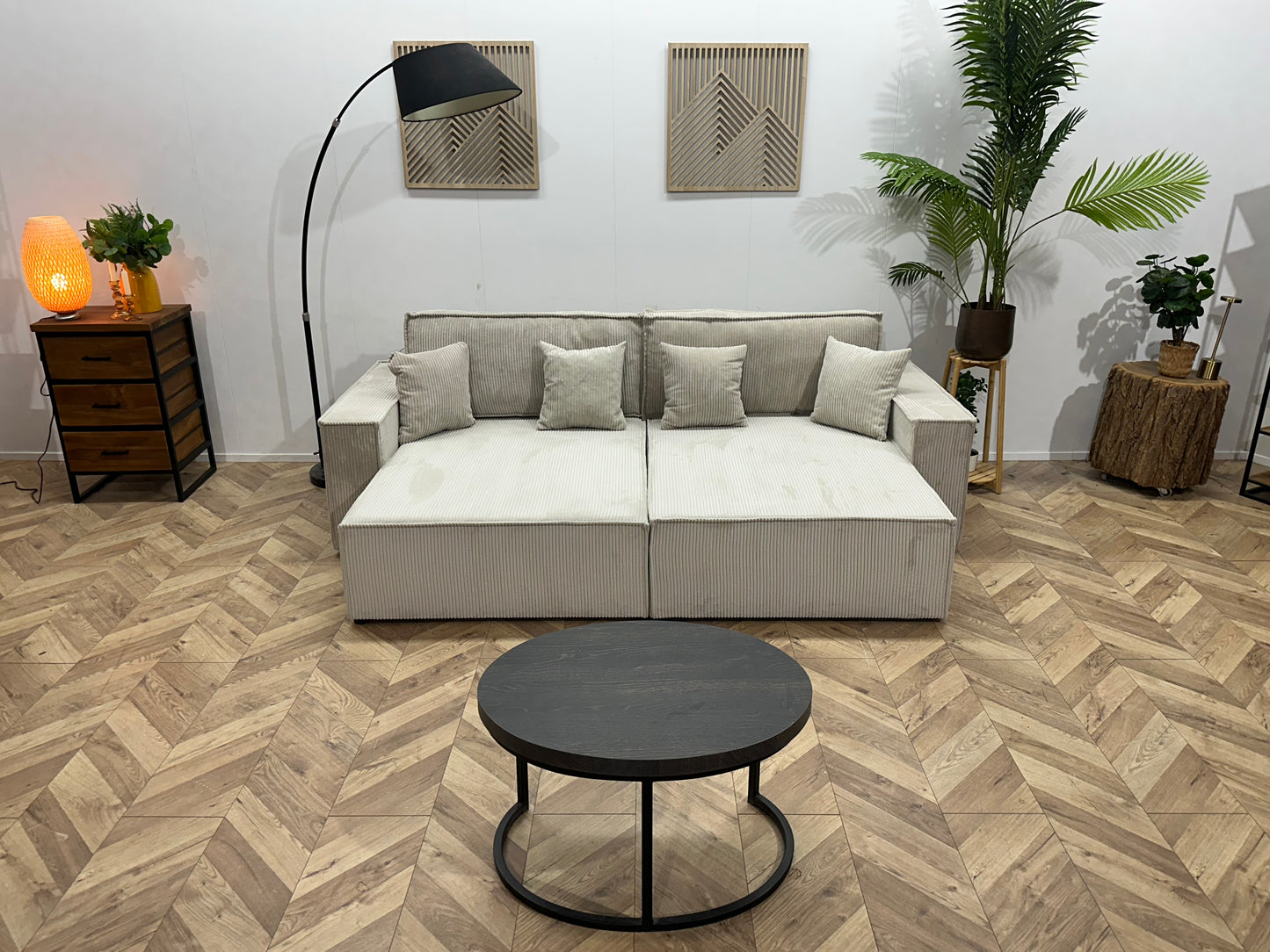 !Showroommodel! Witte Ribstof Lounge Bank