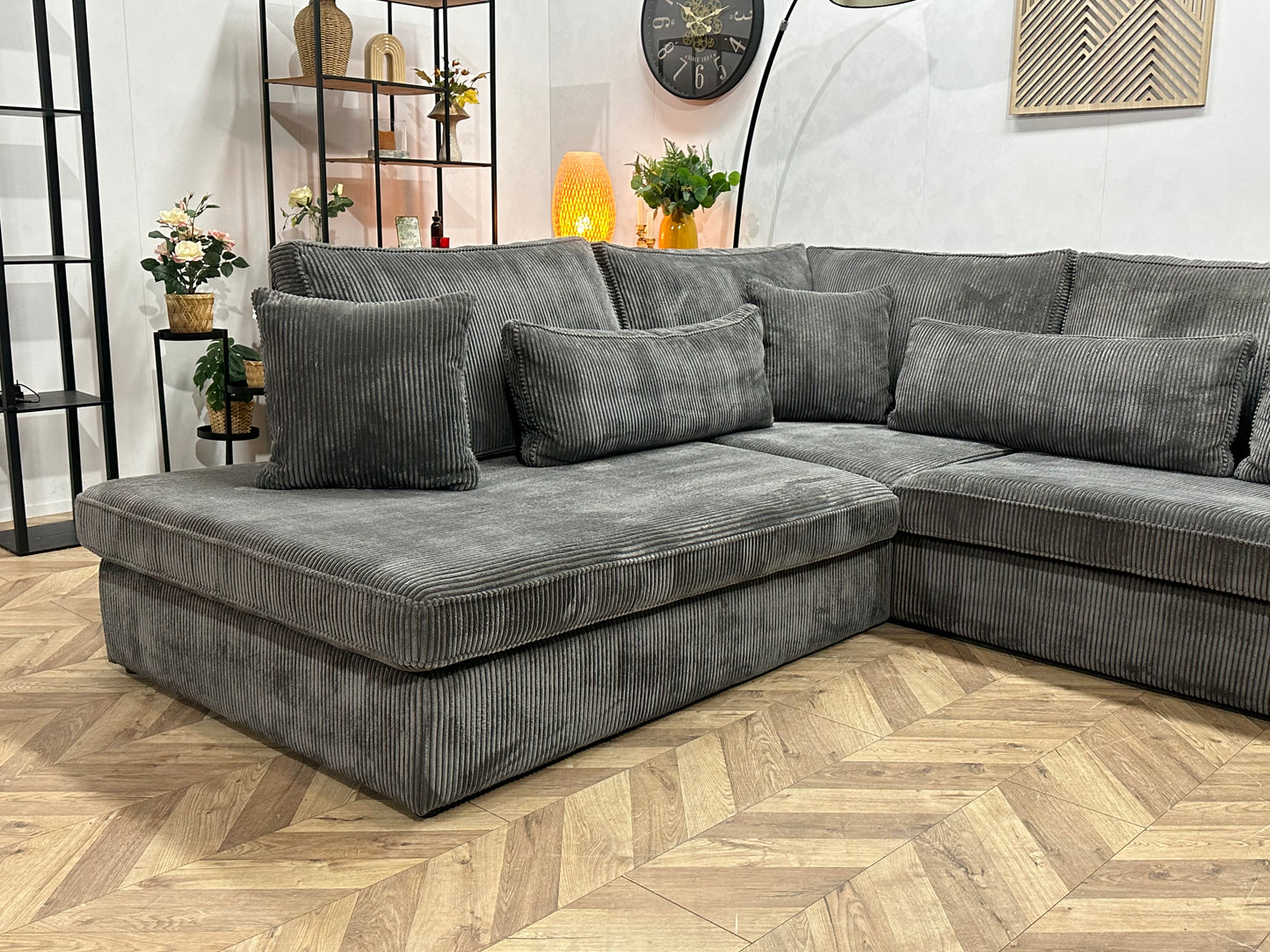 Antraciet Ribstof Hoekbank ~ Nieuwstaat