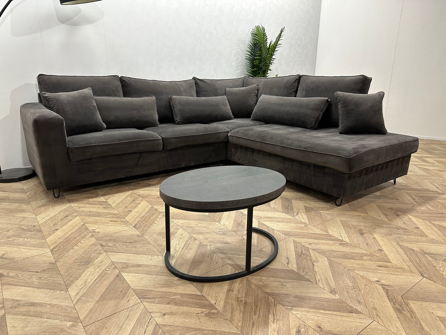 Antraciet Velvet Hoekbank ~ Nieuwstaat