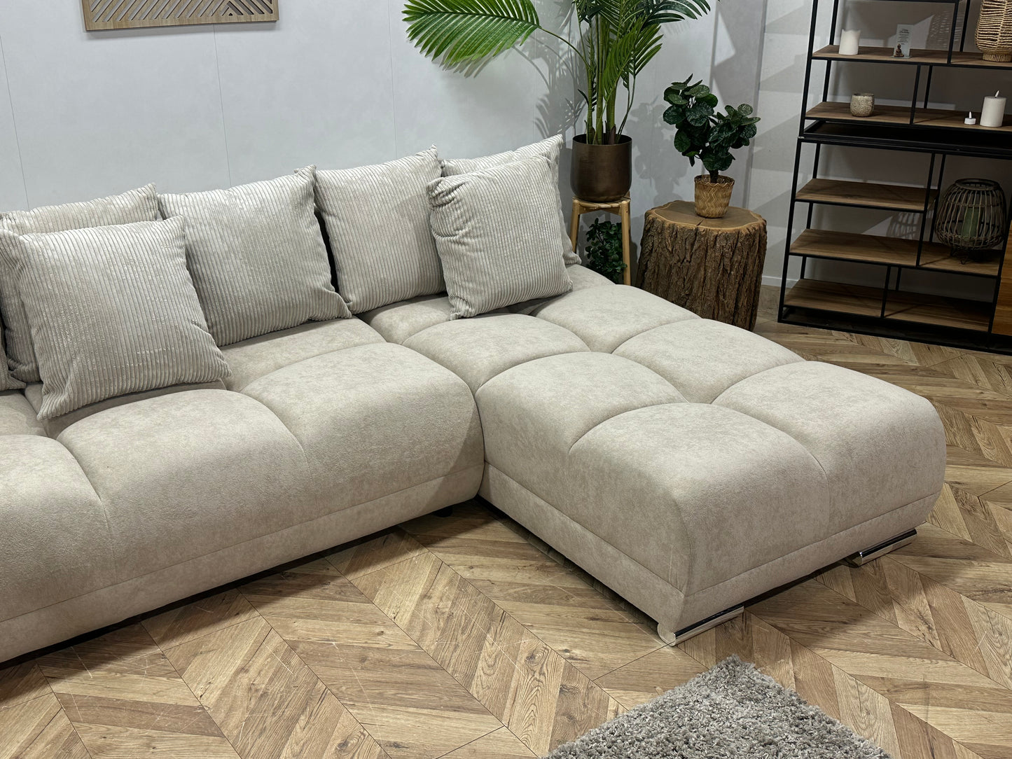 !Showroommodel! Crème Velvet U Bank ~ Losse Ribstof Rugkussens