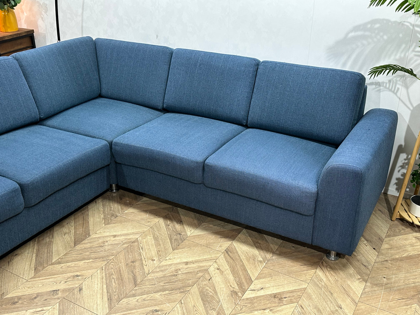 Blauwe Hoekbank Inc Hocker ~ Losse Rugkussens Met Afneembare Hoezen