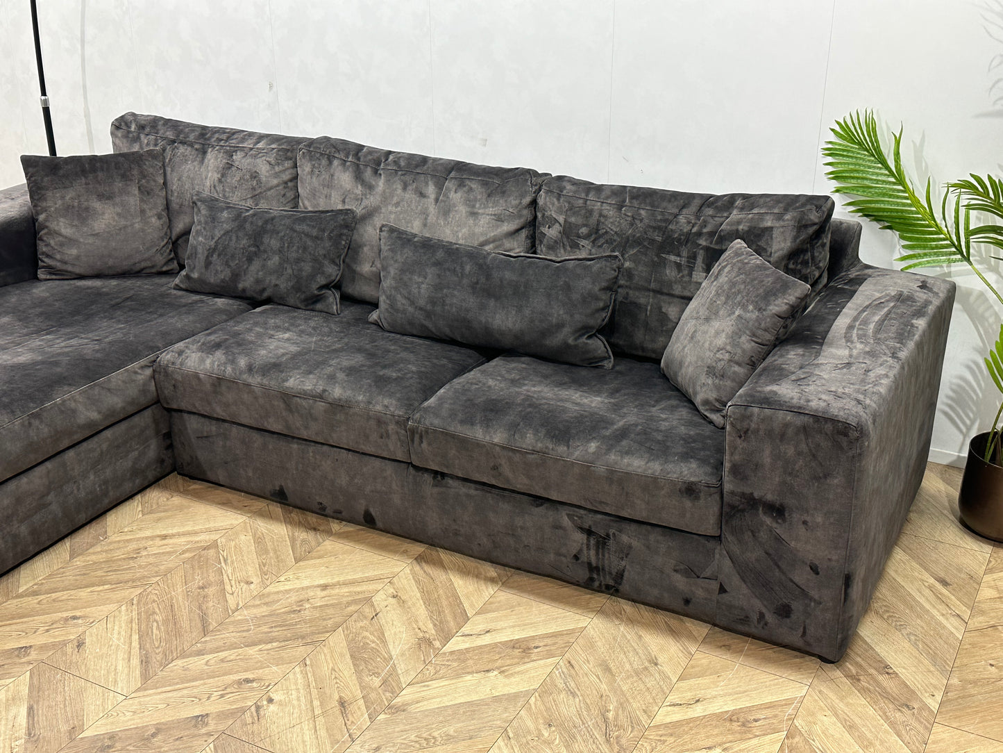 Antraciet Velvet Hoekbank ~ Losse Kussens Met Afneembare Hoezen