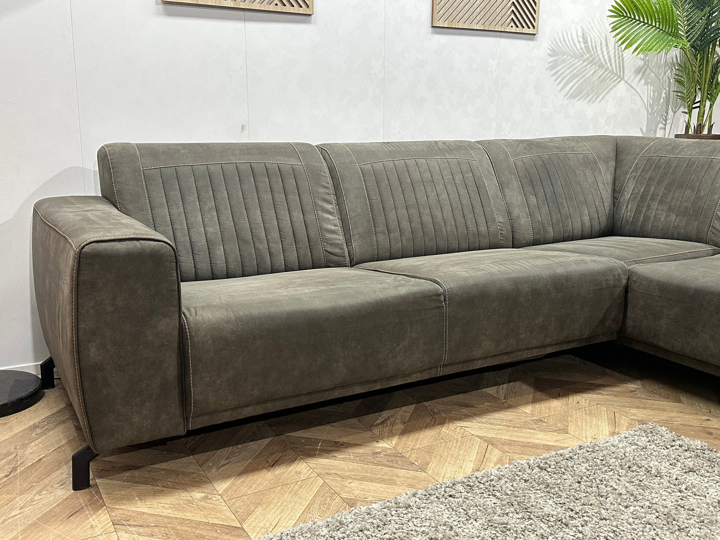 Antraciet Suède Stoffen Hoekbank ~ Vaste Kussens