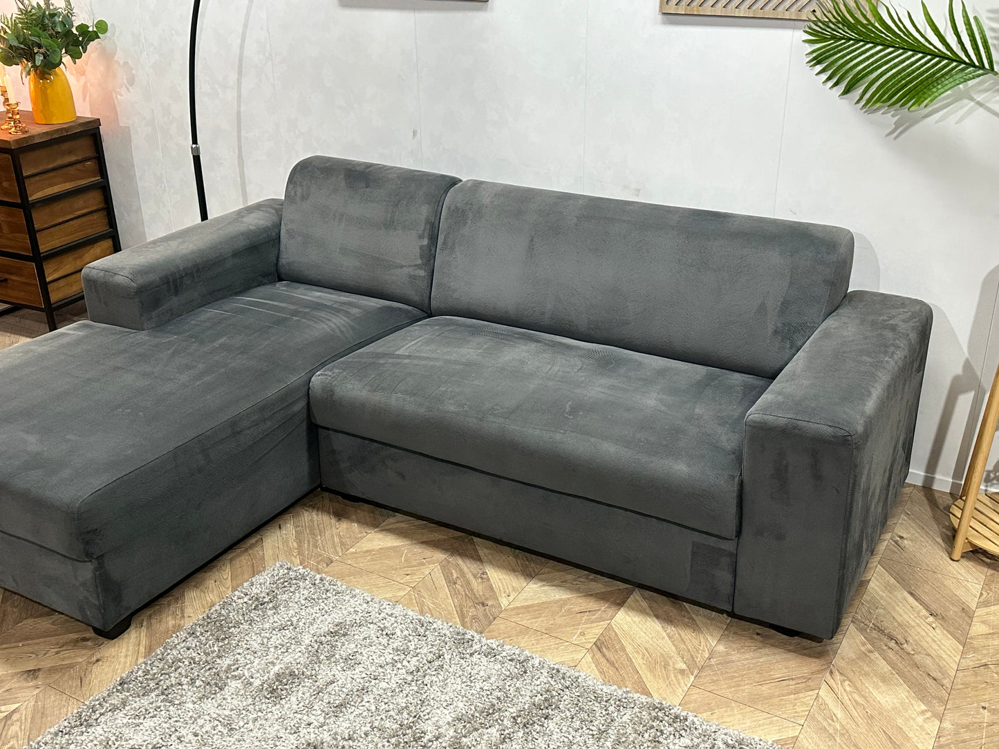 Antraciet Velvet Hoekbank ~ Vaste Kussens