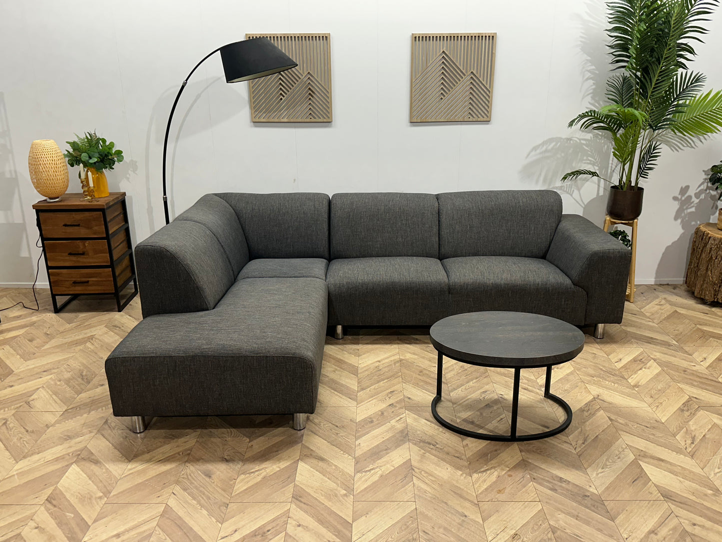 Grijze Hoekbank ~ Vaste Kussens