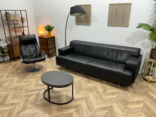 Zwart Echt Lederen 2.5-Zits Bank Inc Fauteuil ~ Vaste Kussens