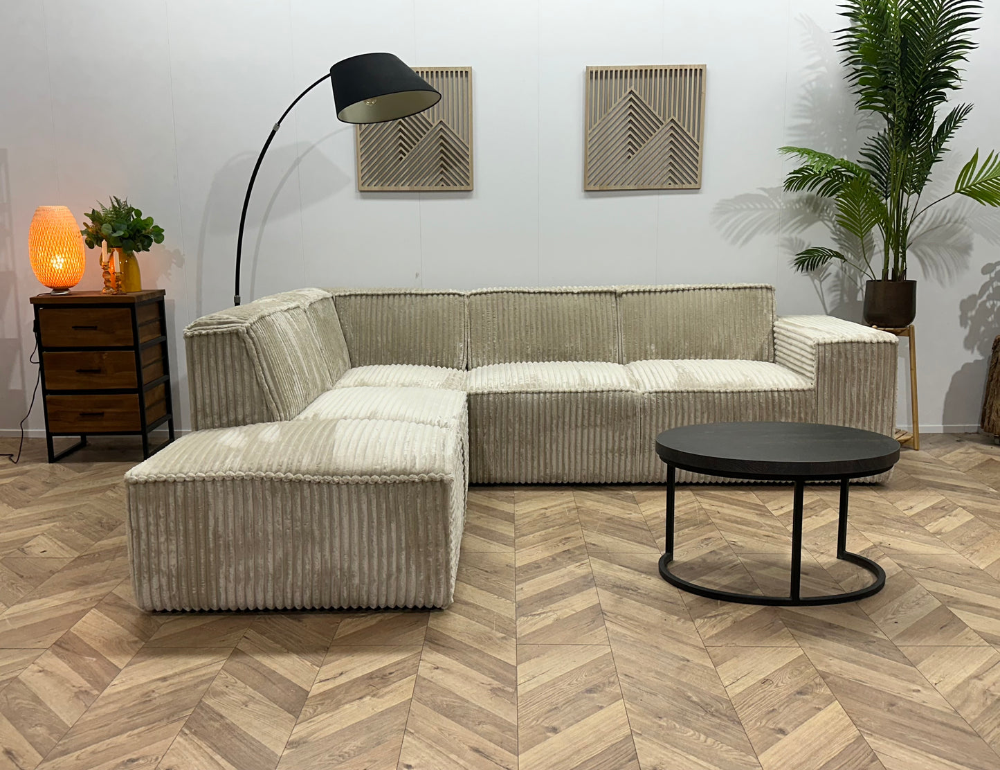 !Showroommodel! Crème Ribstof Hoekbank
