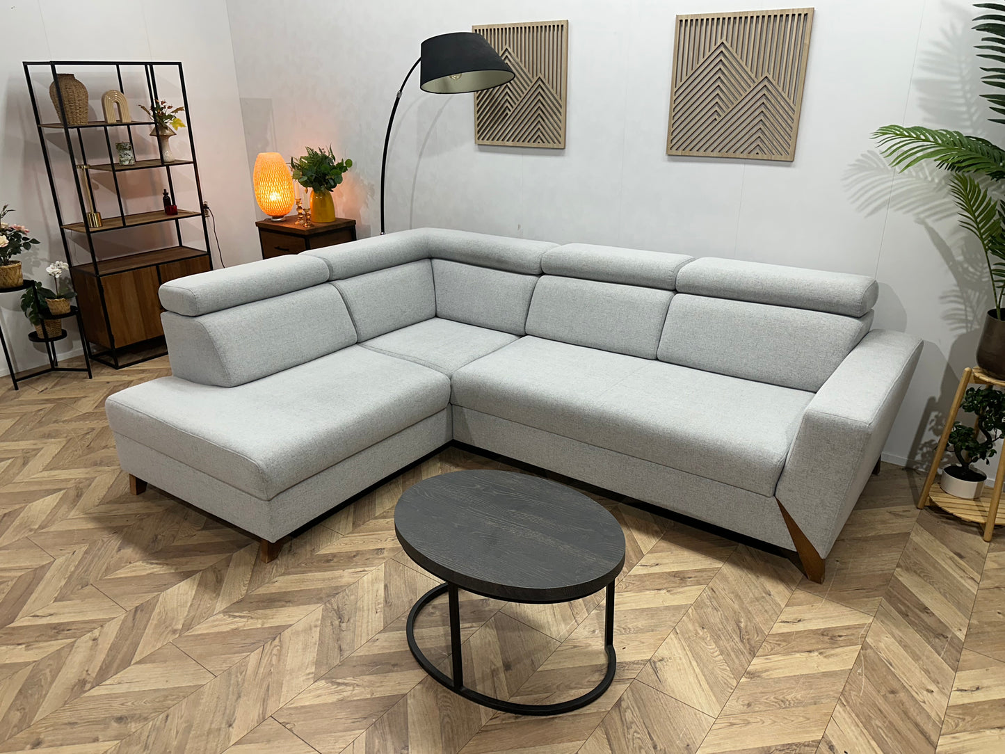 Licht Grijze Hoekbank ~ Verstelbare Hoofdsteunen