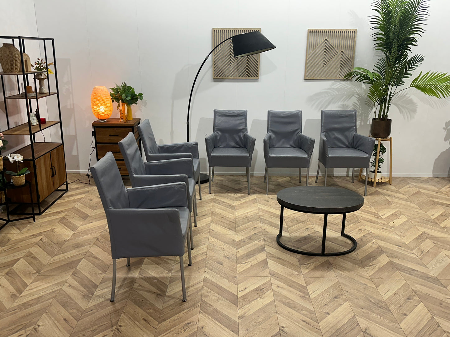 Grijze Echt Lederen Stoelen Set