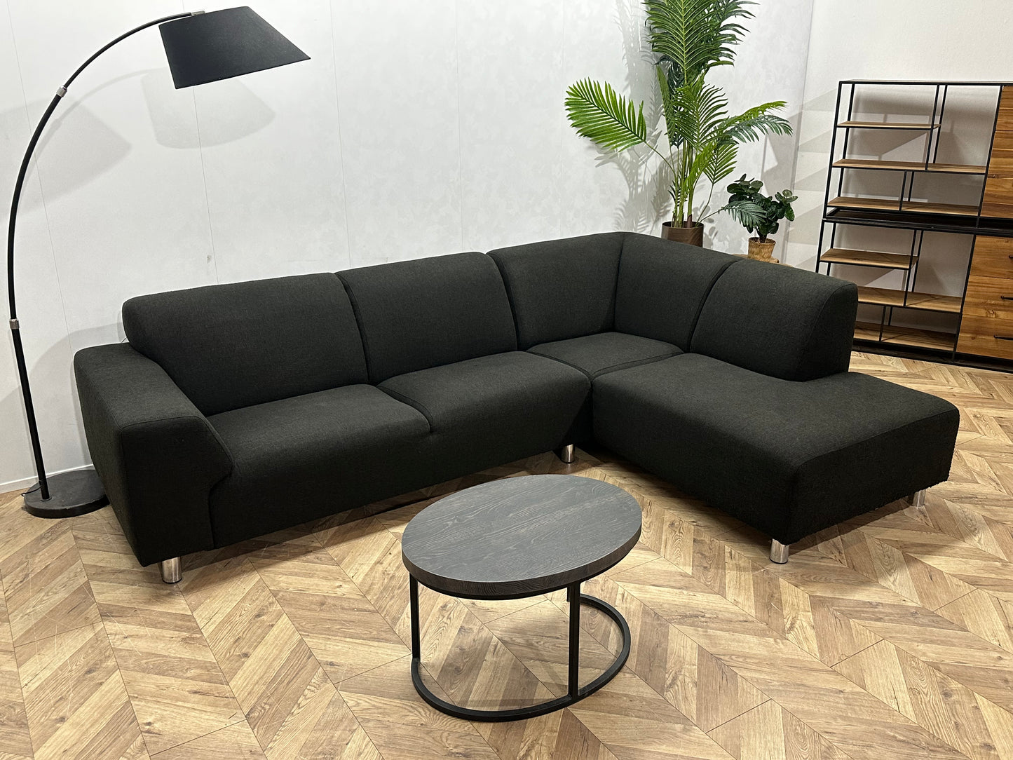 Antraciet Hoekbank ~ Vaste Kussens