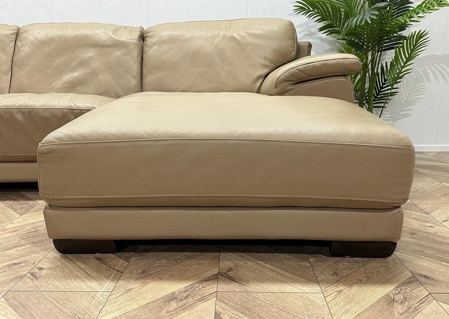 Leatherworld Beige Echt Lederen U Bank ~ Vaste Kussens