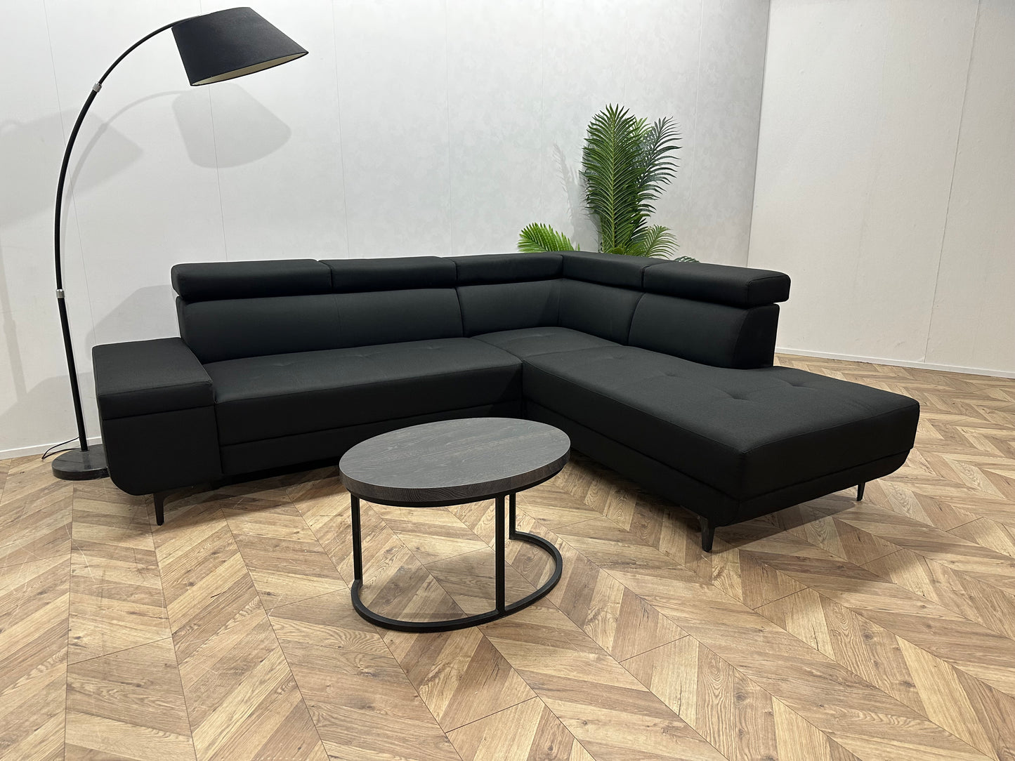 !Showroommodel! Zwart Hoekbank ~ Verstelbare Hoofdsteunen