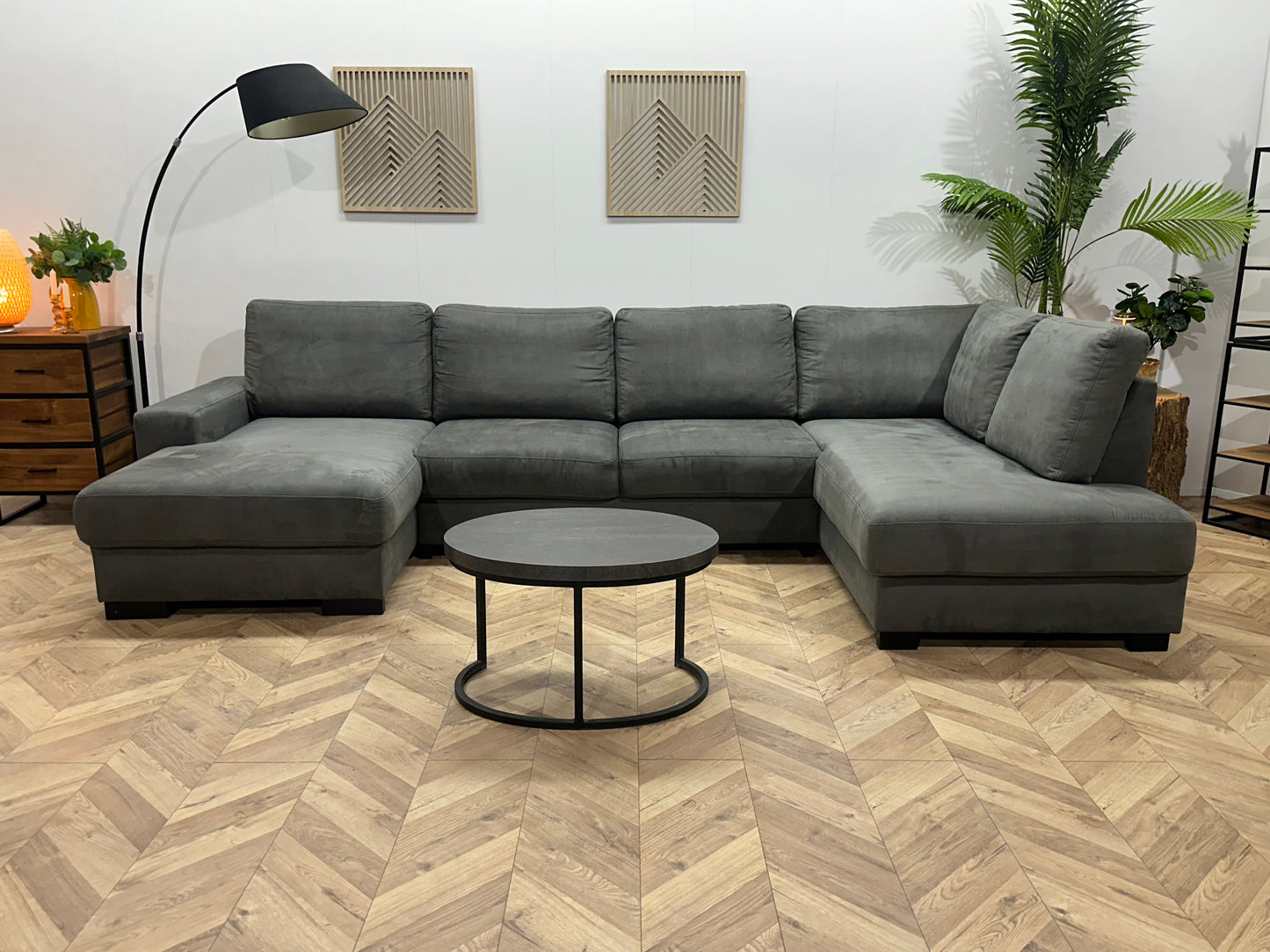 Antraciet Suède Stoffen U Bank ~ Losse Rugkussens Met Afneembare Hoezen