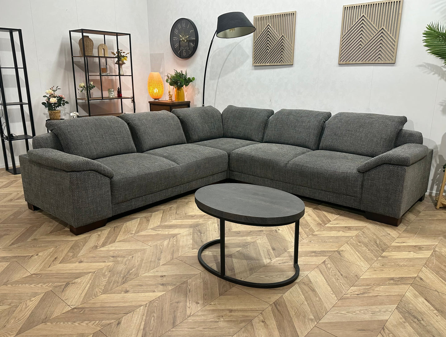 H&H Grijze Hoekbank ~ Verstelbare Hoofdsteunen