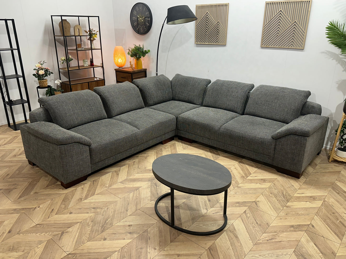 H&H Grijze Hoekbank ~ Verstelbare Hoofdsteunen