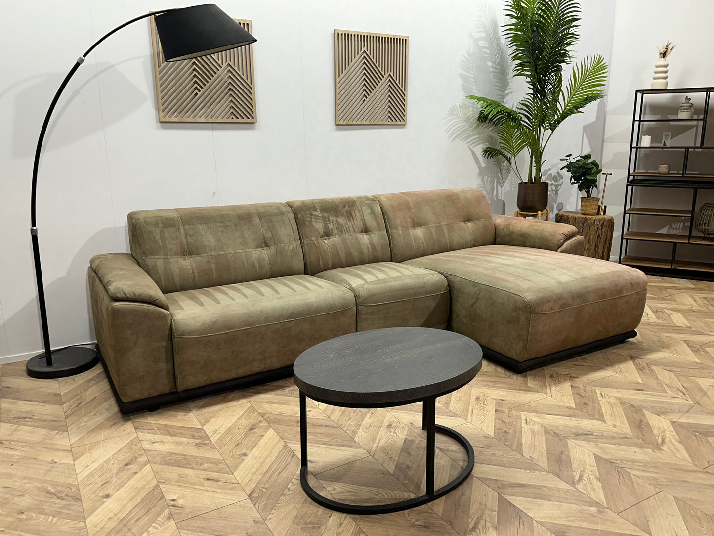 Inruilvoordeel ~ Groene Suède Stoffen Hoekbank ~ Vaste Kussens