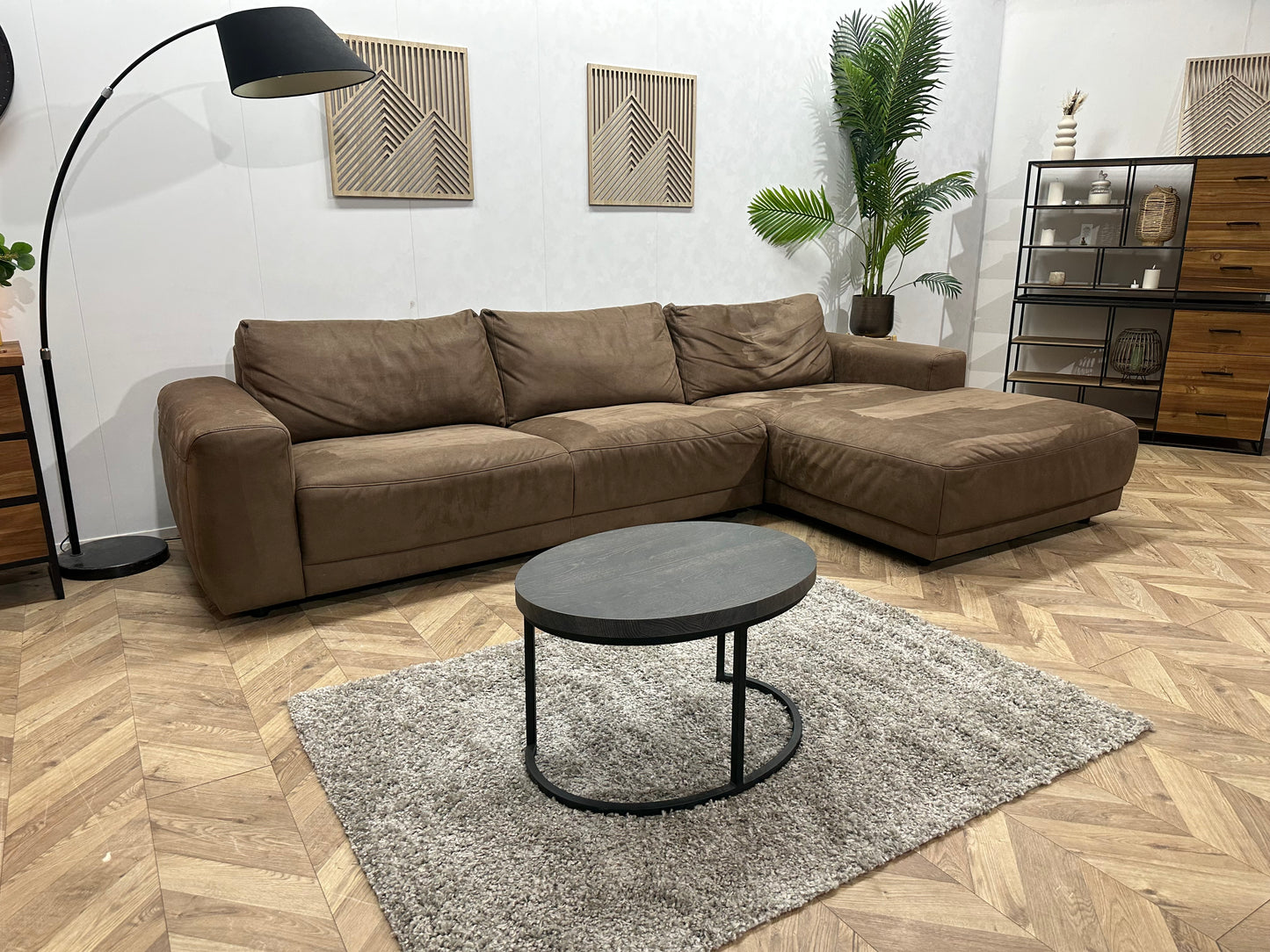 Bruine Suède Stoffen Hoekbank ~ Vaste Kussens