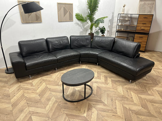 Zwart Echt Lederen Hoekbank ~ Vaste Kussens