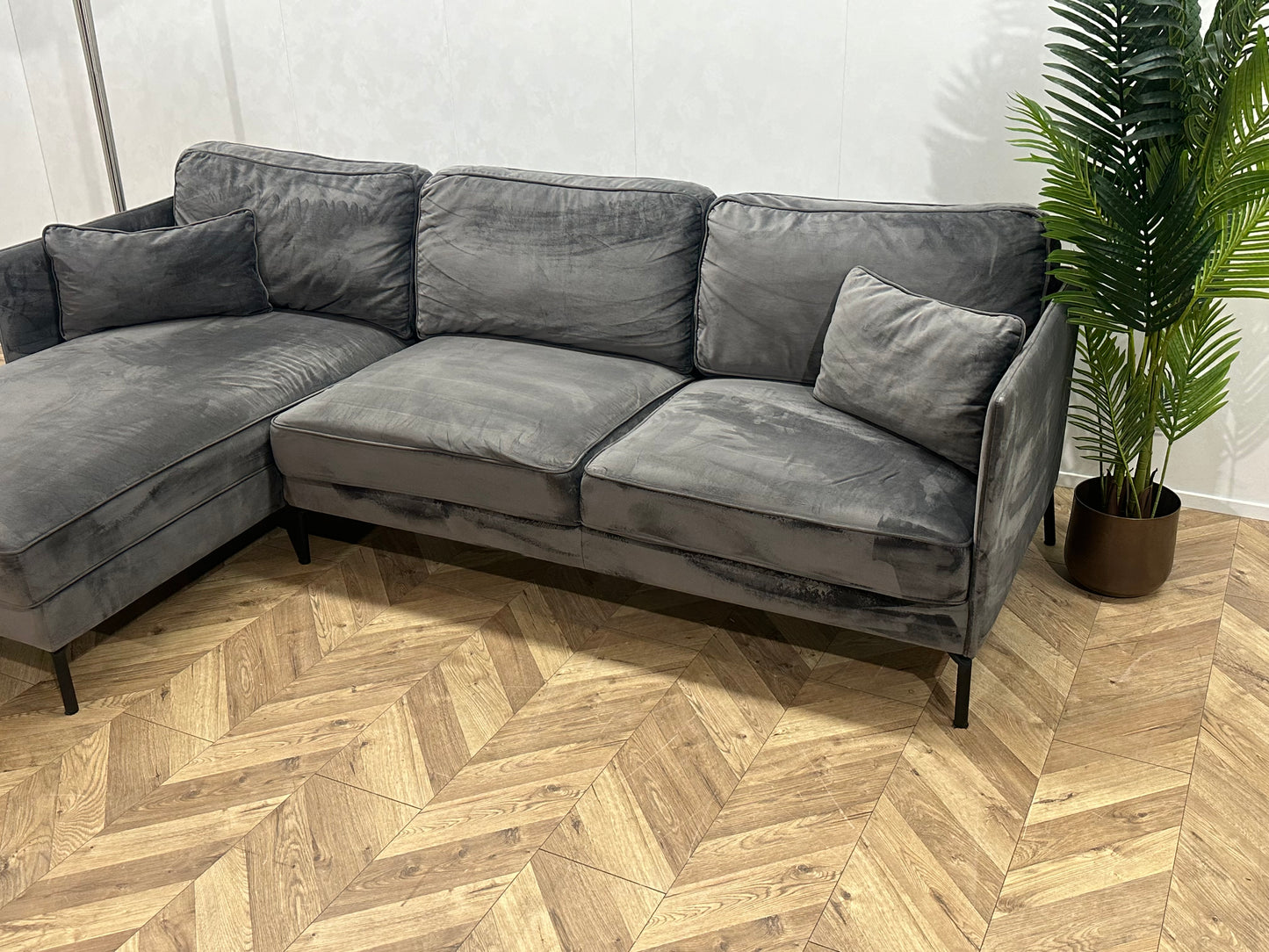 !Showroom Model! Antraciet Velvet Hoekbank ~ Nieuwstaat