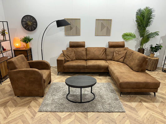 Cognac Bruine Suède Stoffen Inc Fauteuil ~ Losse Rugkussens Met Afneembare Hoezen