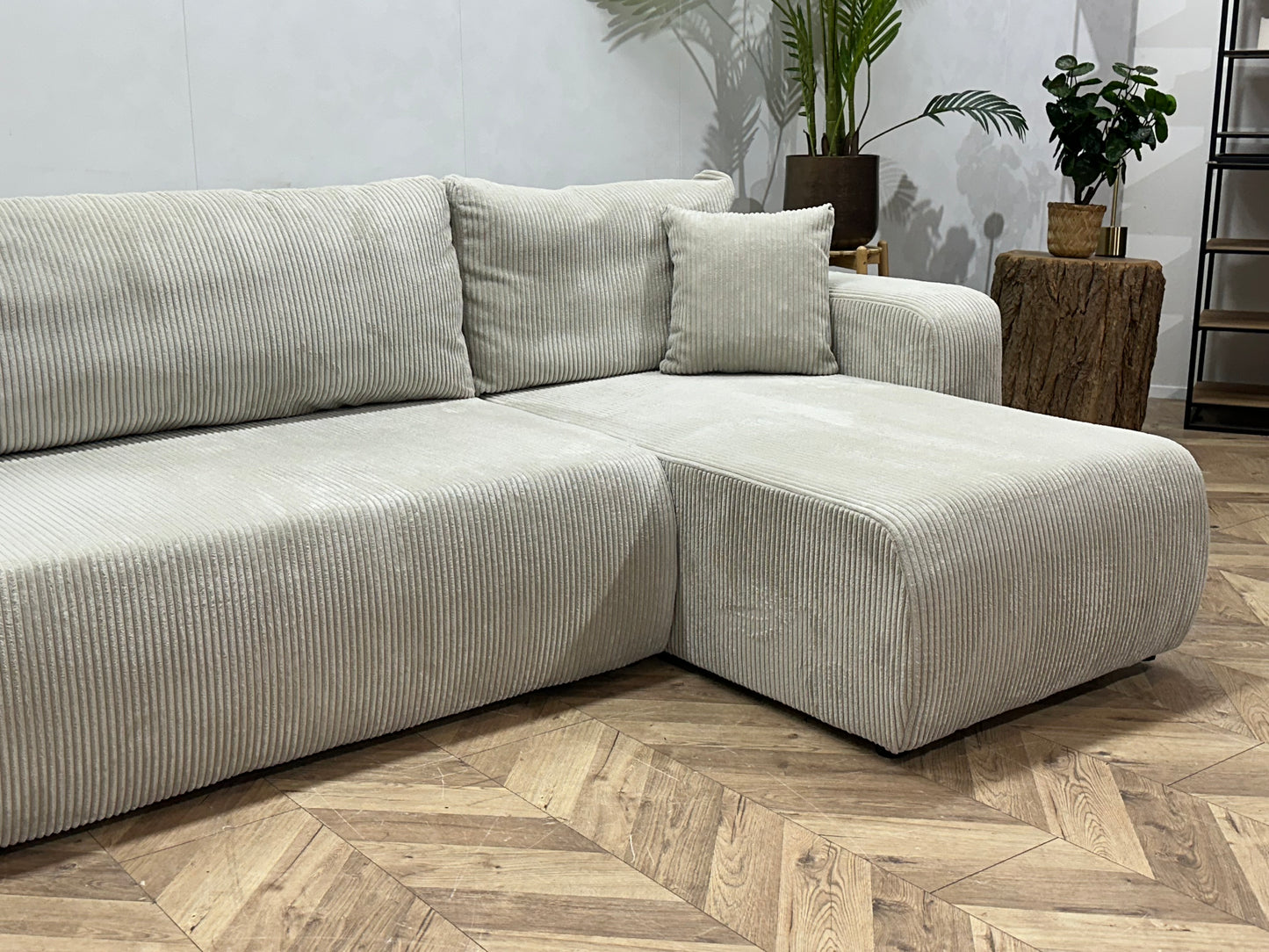 !Showroommodel! Witte Ribstof Hoekbank