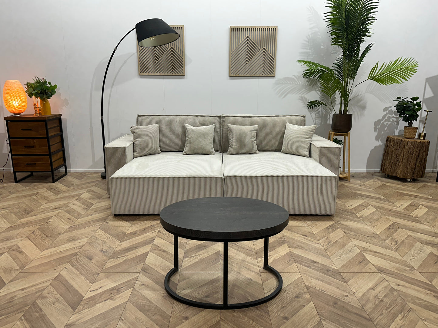 !Showroommodel! Witte Ribstof Lounge Bank