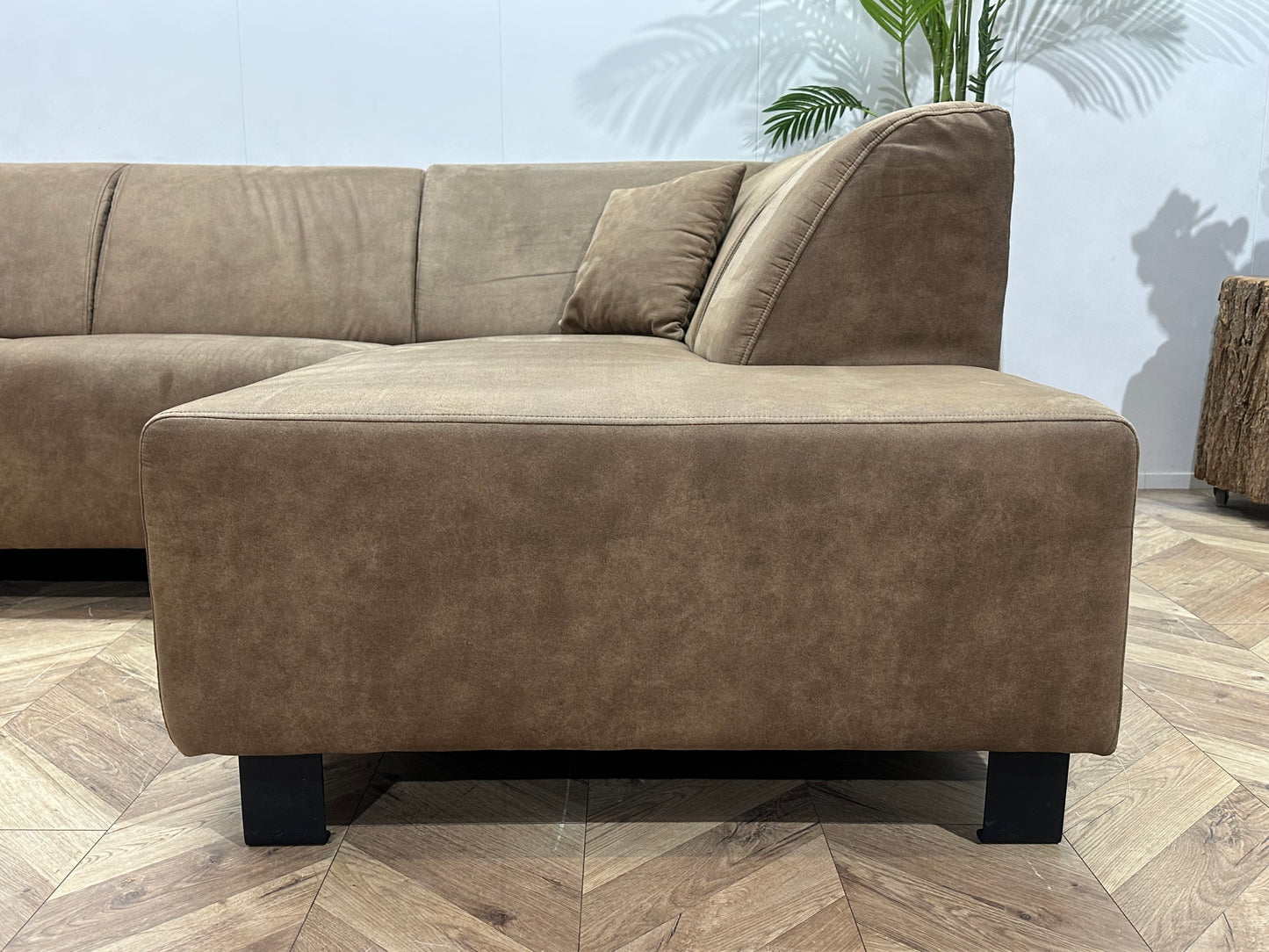 Bruine Suède Lederen Hoekbank ~ Vaste Kussens