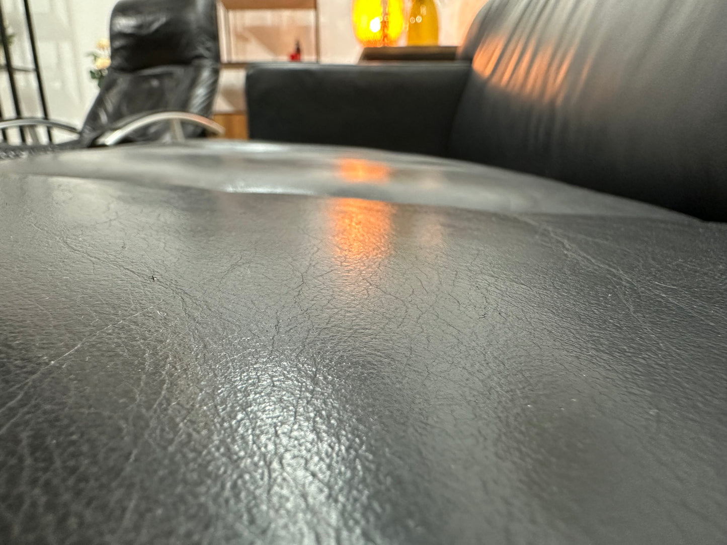 Zwart Echt Lederen 2.5-Zits Bank Inc Fauteuil ~ Vaste Kussens