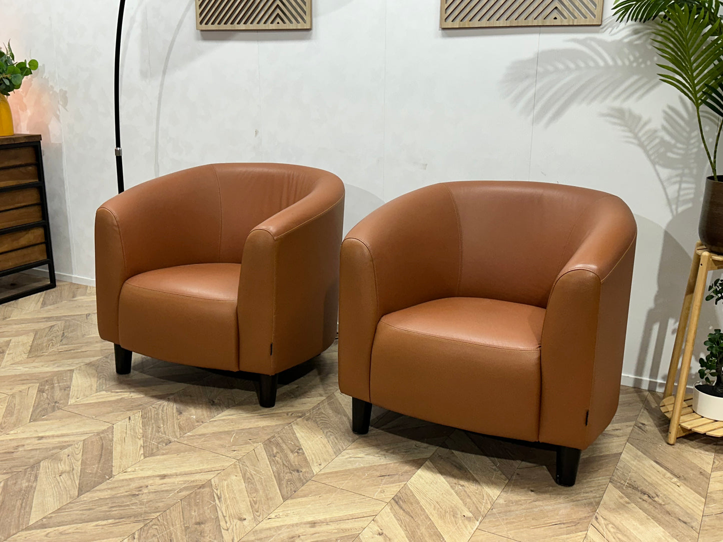 Licht Bruine Echt Lederen Stoelen Set