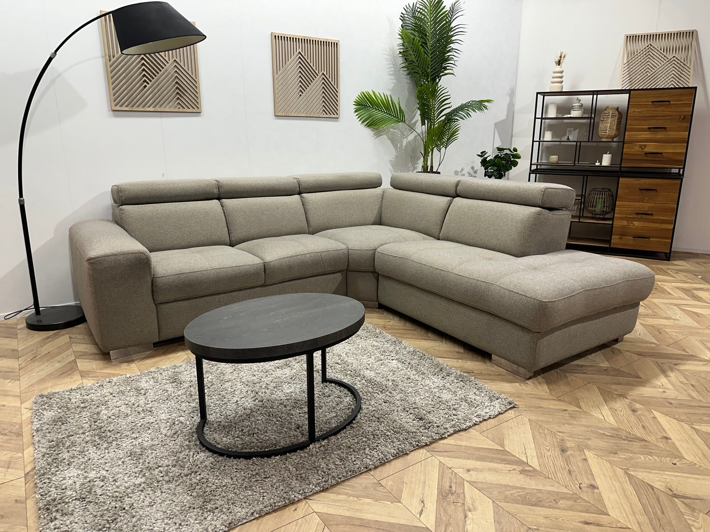 Licht Grijze Hoekbank ~ Verstelbare Hoofdsteunen