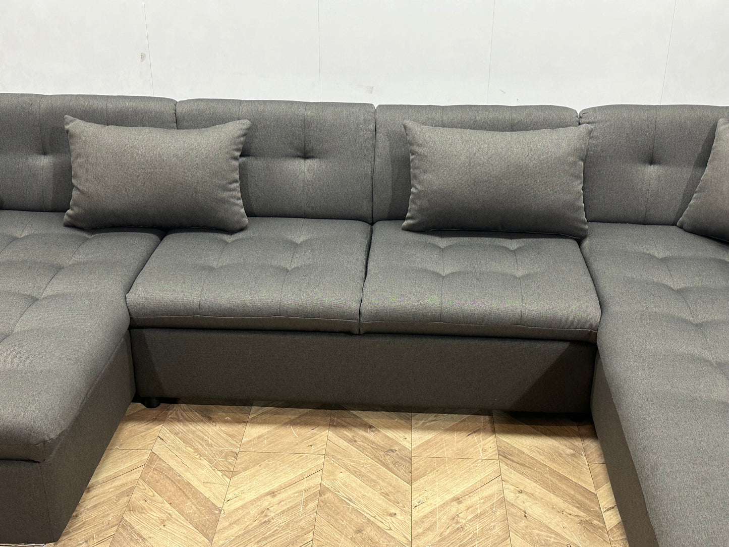 !Showroommodel! Grijze Suède Stoffen U Bank