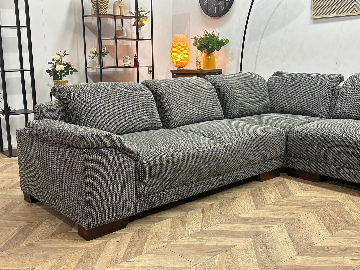 H&H Grijze Hoekbank ~ Verstelbare Hoofdsteunen