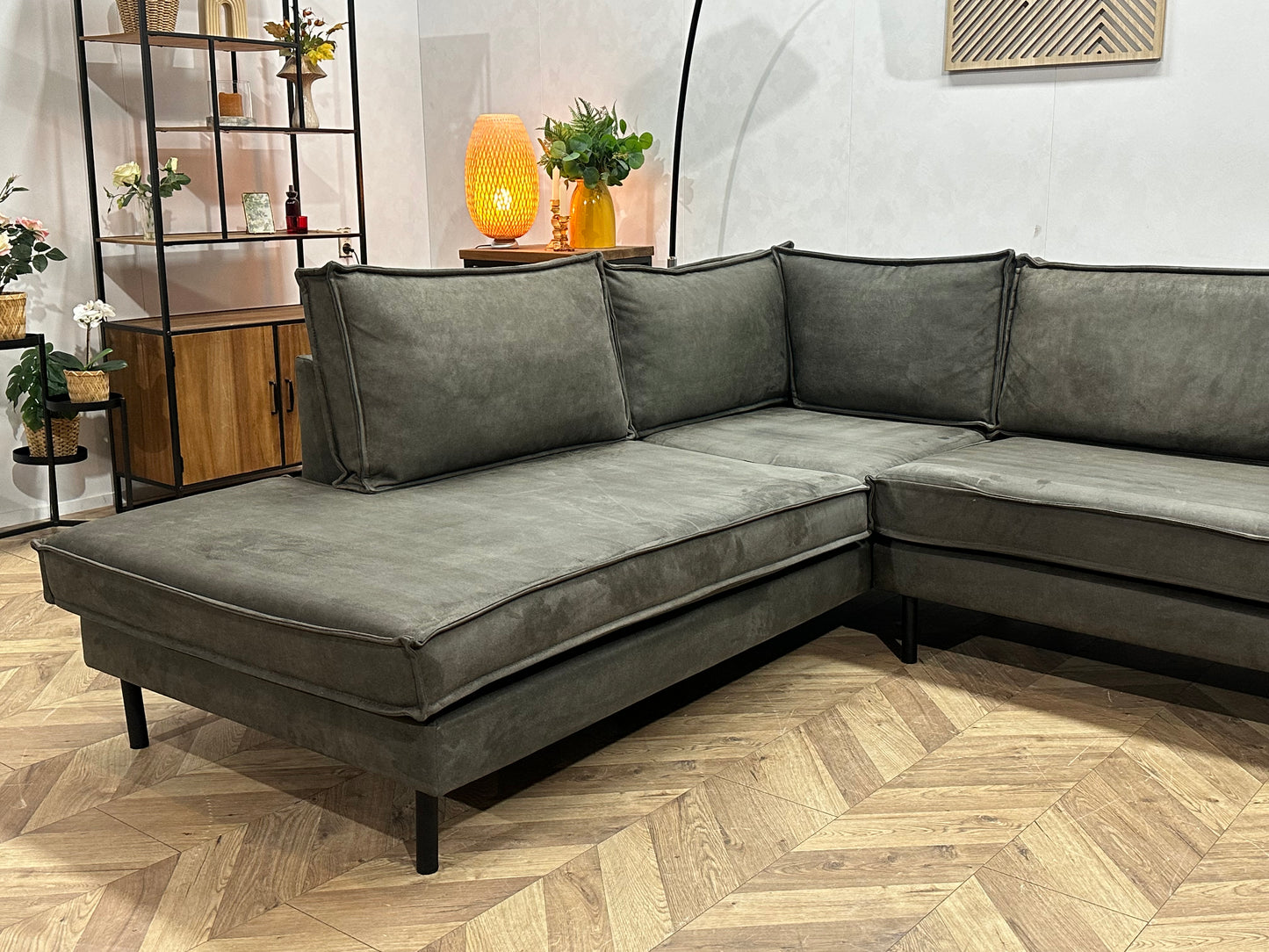 Antraciet Suède Stoffen Hoekbank ~ Losse Kussens Met Afneembare Hoezen