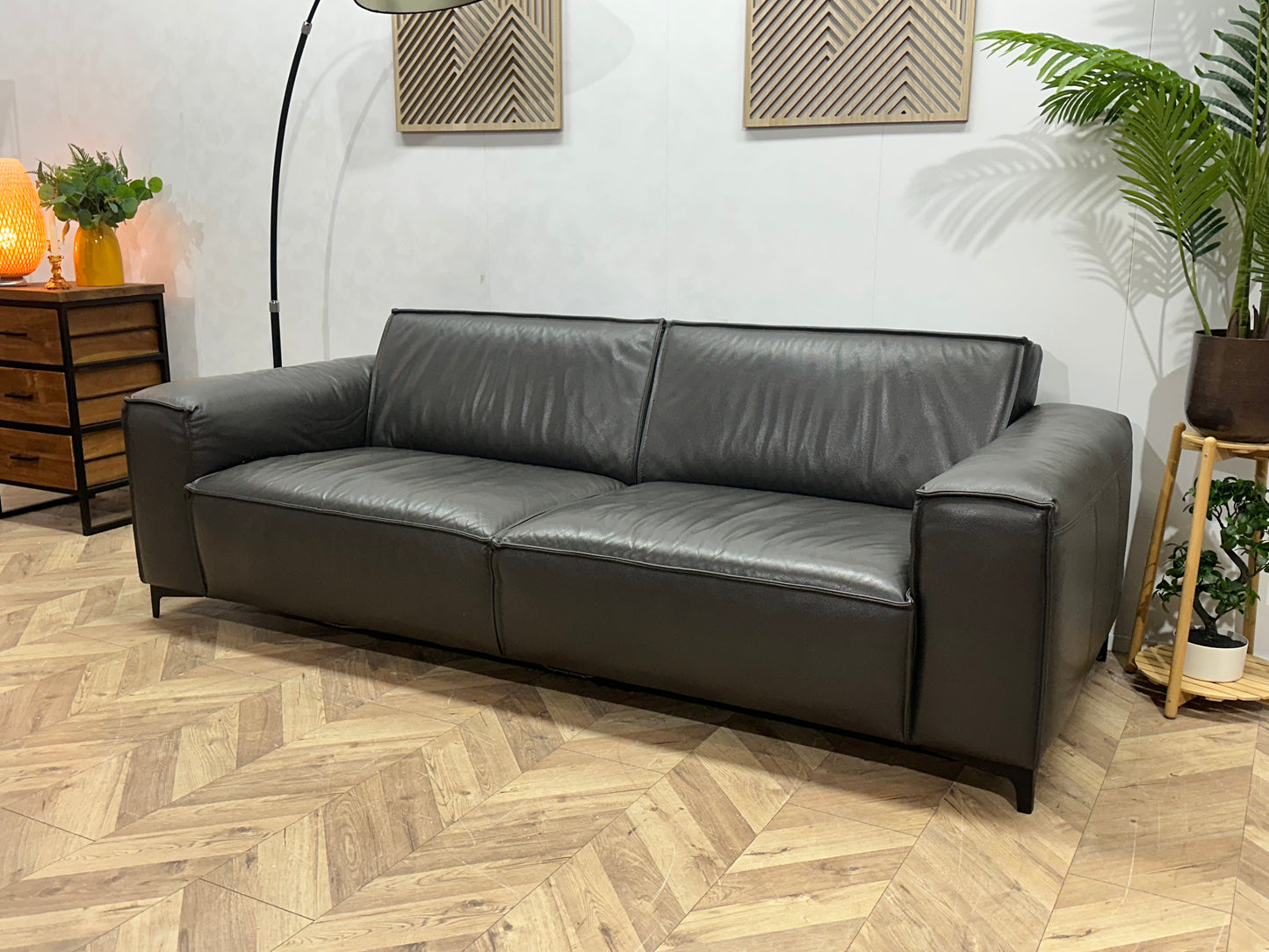 Montèl Antraciet Echt Lederen 2.5-Zits Bank ~ Vaste Kussens