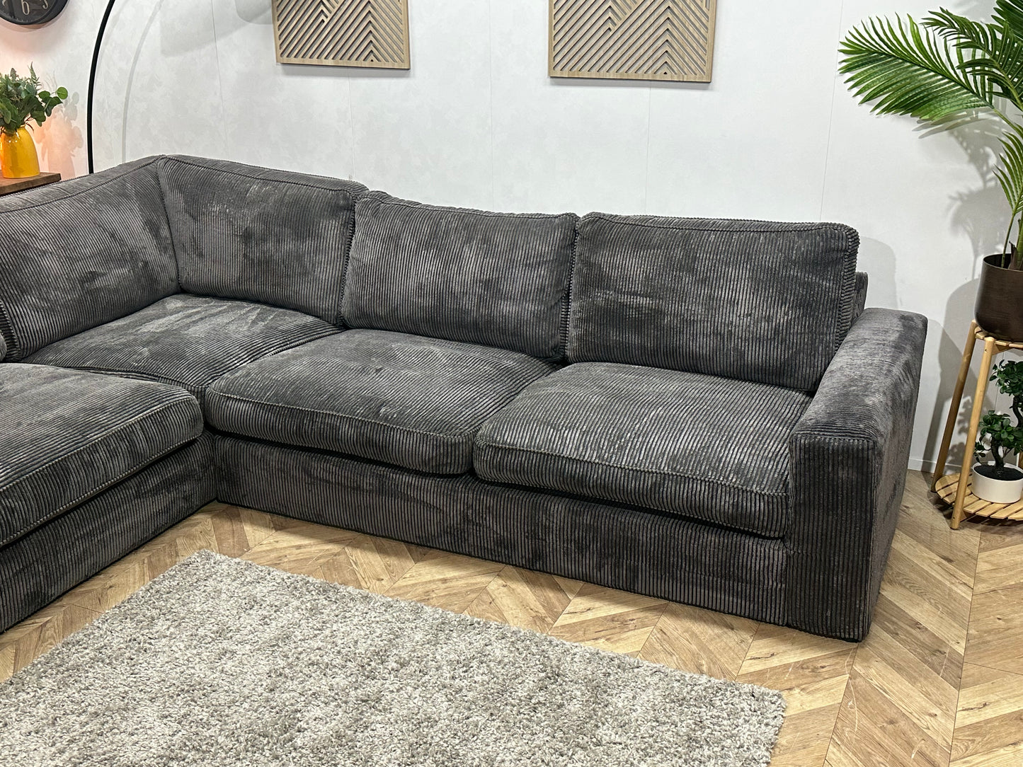 Antraciet Ribstof Hoekbank ~ Losse Kussens Met Afneembare Hoezen