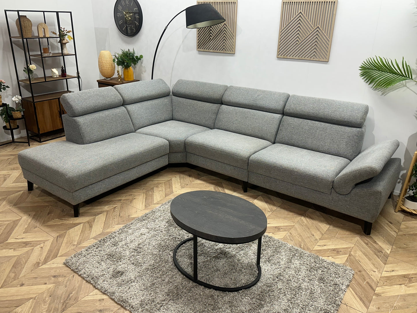 Montèl Licht Grijze Hoekbank ~ Verstelbare Arm/Hoofdsteunen