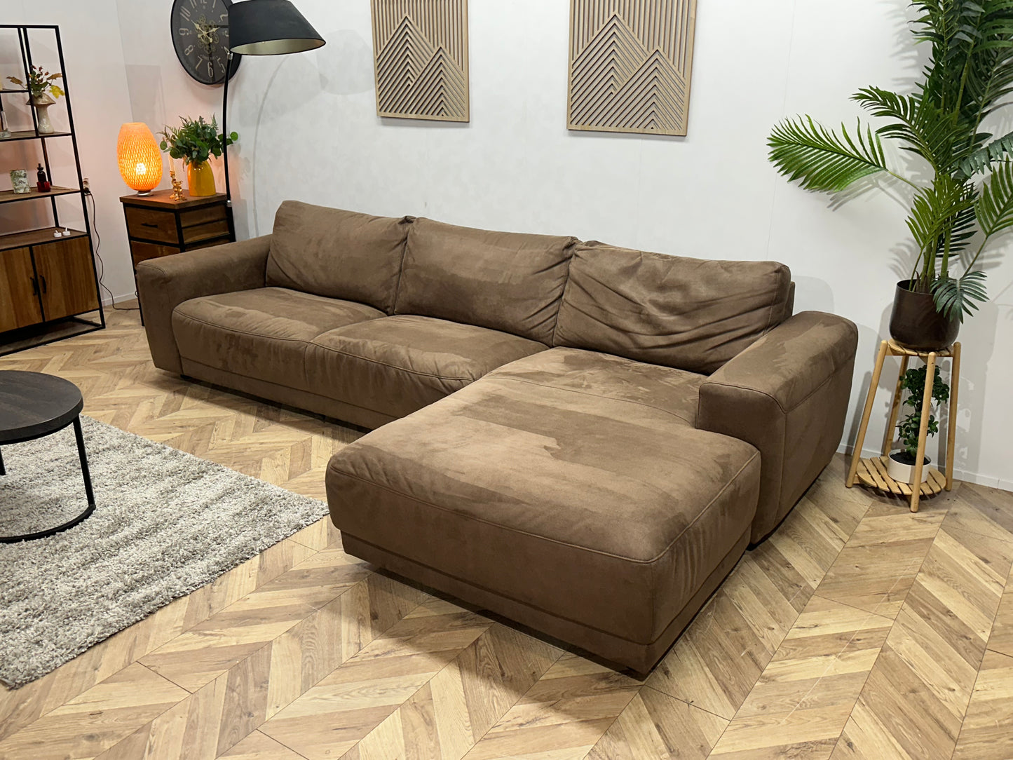 Bruine Suède Stoffen Hoekbank ~ Vaste Kussens