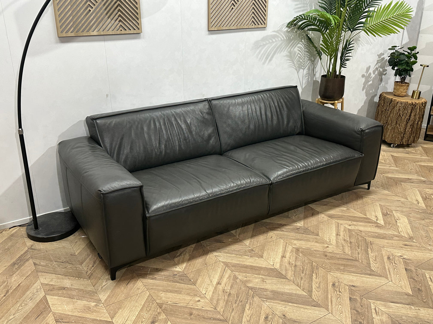 Montèl Antraciet Echt Lederen 2.5-Zits Bank ~ Vaste Kussens