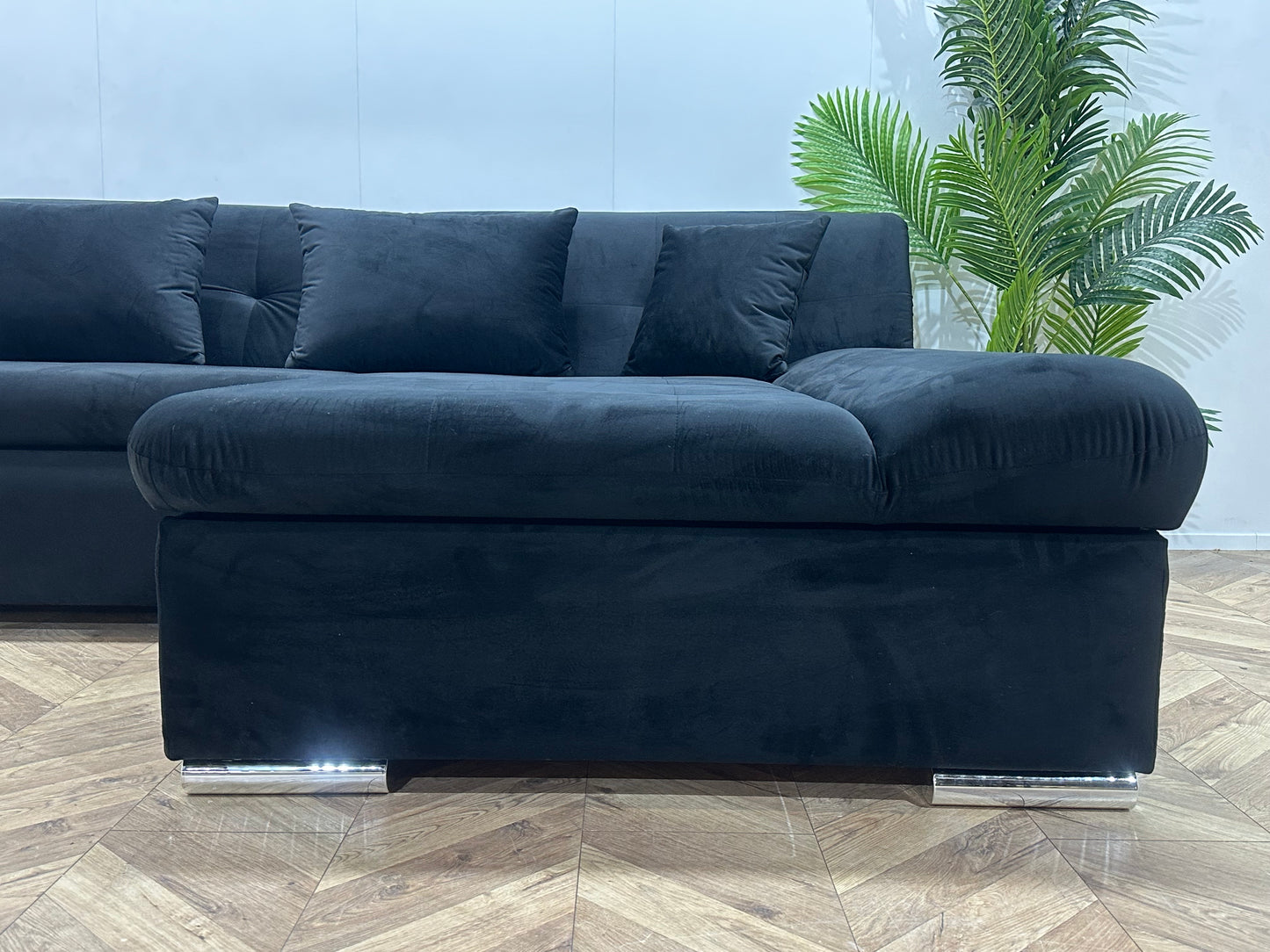 !Showroommodel! Zwart Velvet Hoekbank ~ Opbergruimte ~ Slaapfunctie
