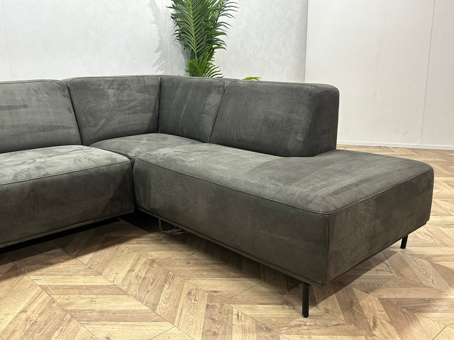 Antraciet Suède Stoffen Hoekbank ~ Vaste Kussens