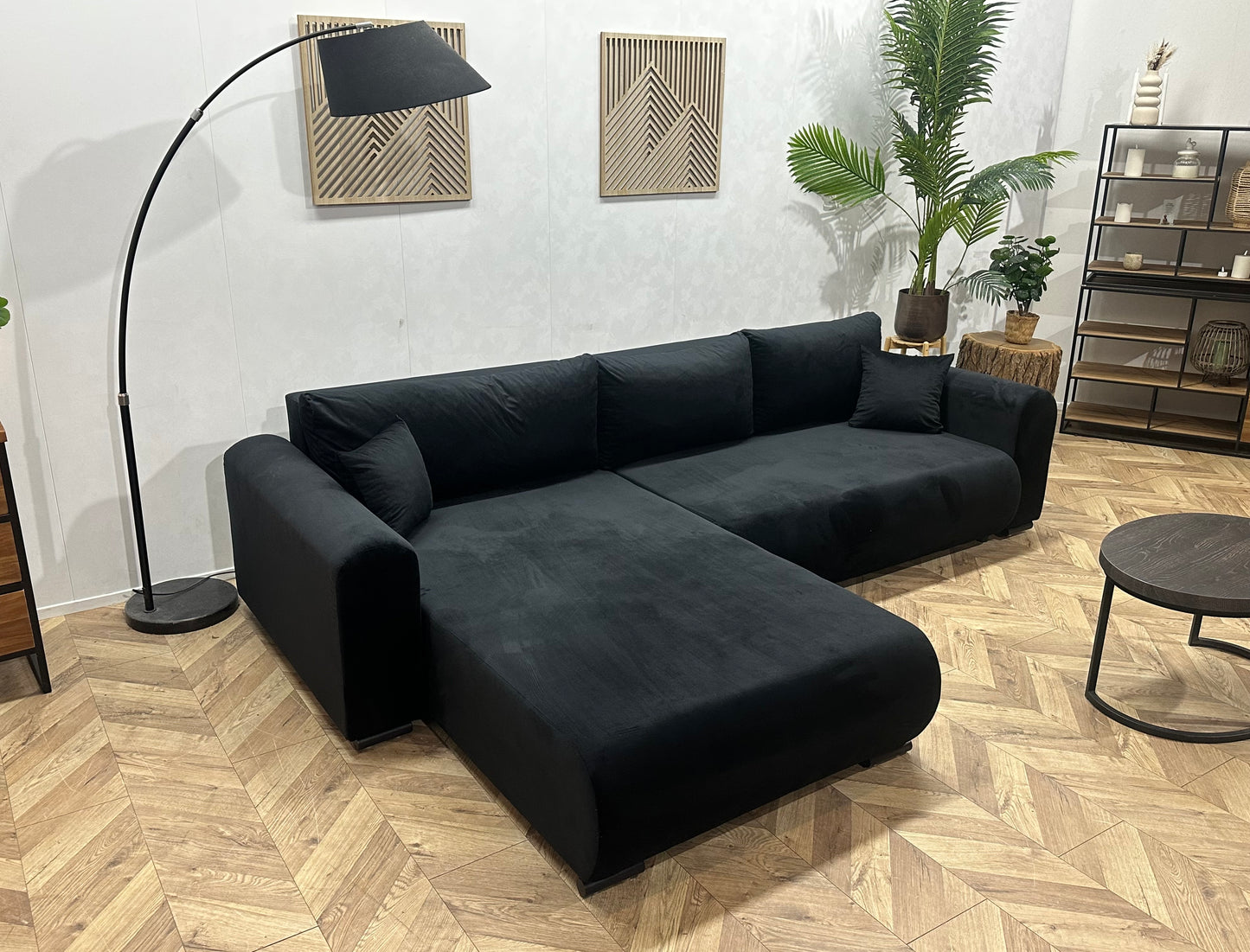 !Showroommodel! Zwarte Velvet Hoekbank