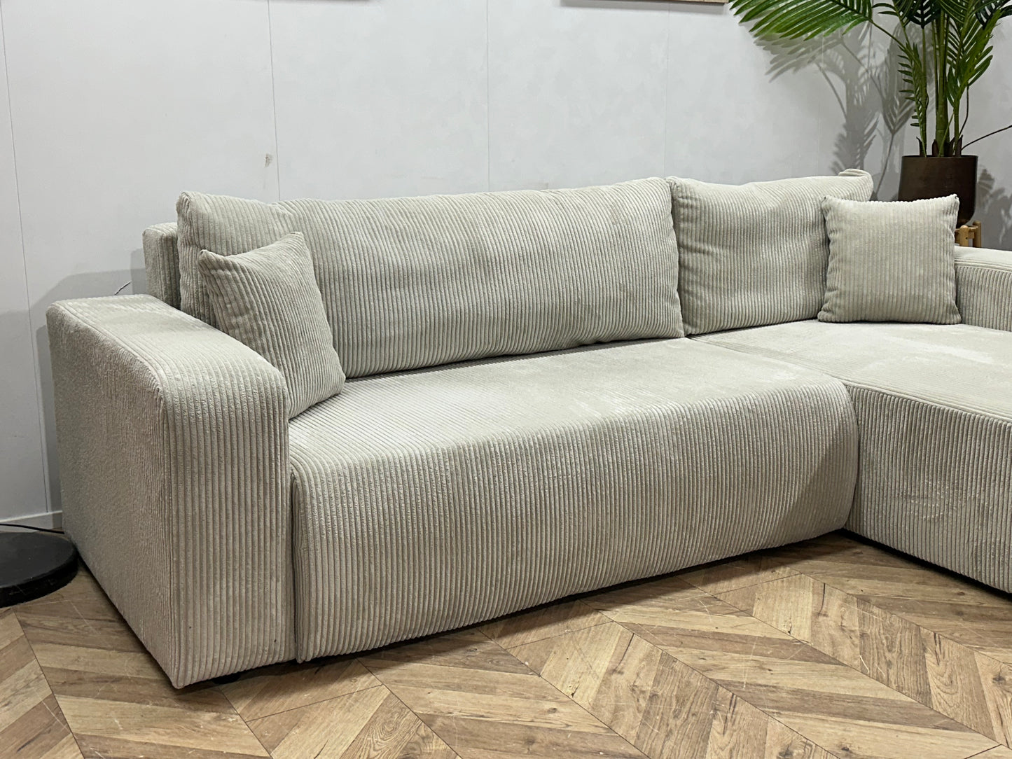 !Showroommodel! Witte Ribstof Hoekbank