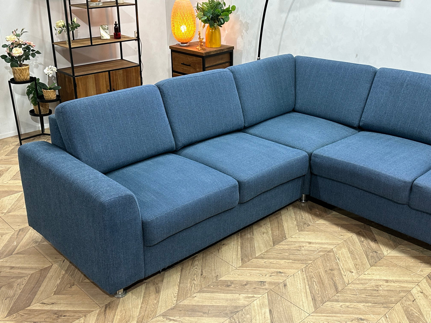 Blauwe Hoekbank Inc Hocker ~ Losse Rugkussens Met Afneembare Hoezen